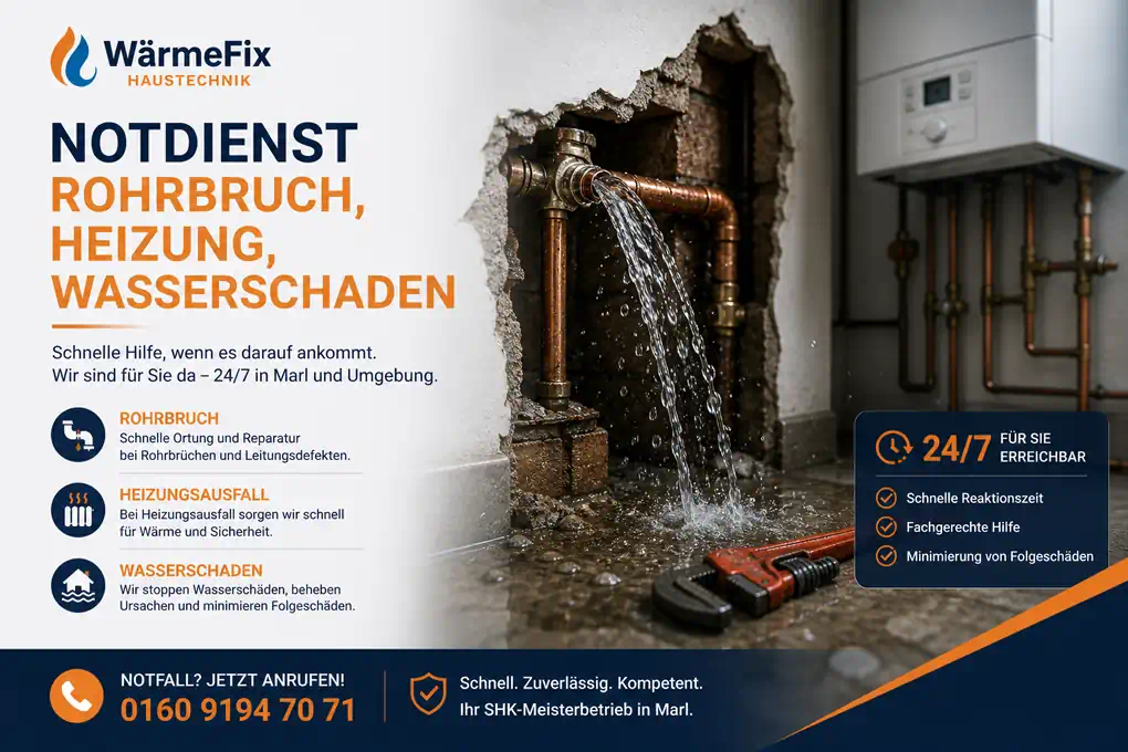 Notdienst Heizung Sanitär Marl – Rohrbruch und Wasserschaden schnelle Hilfe