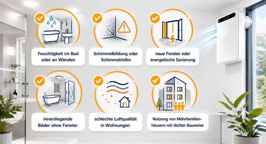 Darstellung eines Hauses im Querschnitt mit Lüftungssystem zur Vermeidung von Feuchtigkeit und Schimmel